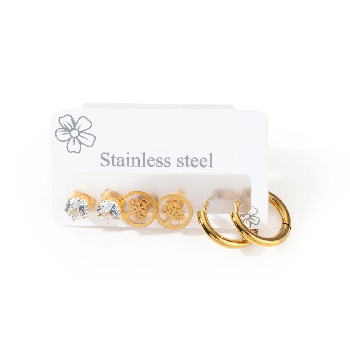 Luxury 316L Stainless Steel 3pair/set Zircon Stud Earring for Women Simple Jewelry Gifts 5