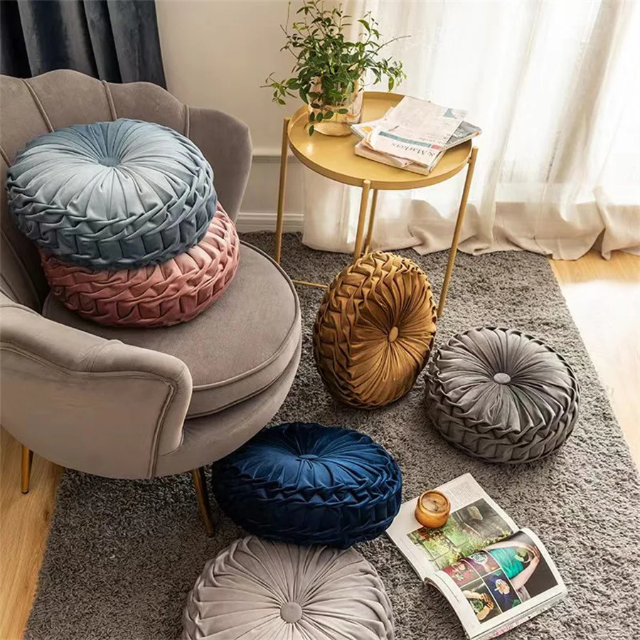 Round Velvet Pleated Round Pillow Cushion 20