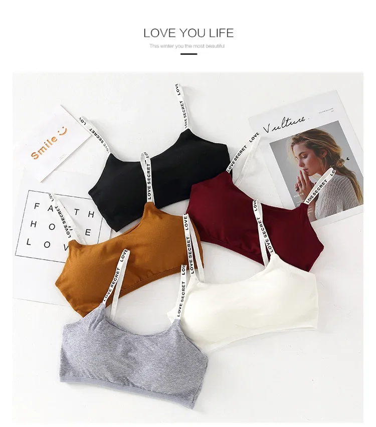 New Sexy Seamless Detachable Padded Sling Cotton Bra Casual Letter Printing Bra Fitness Breathable Ladies Bra