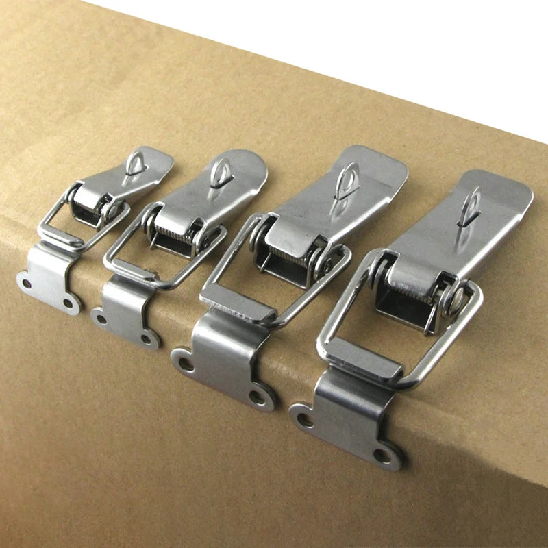 Stainless Steel Spring Loaded Draw Toggle Latch Clamp Clip Silver Hasp Latch Catch Clasp 90 Degrees Duck-mouth Buckle Hook Lock