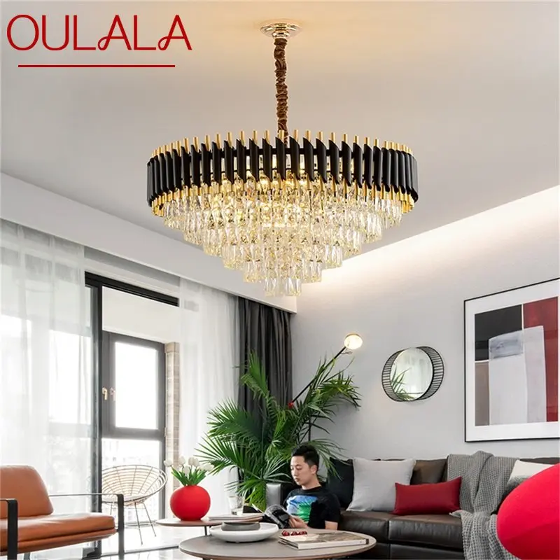 

OULALA Black Chandelier Fixtures Postmodern Luxury Crystal Pendant Lamp Light Home LED for Living Dining Room