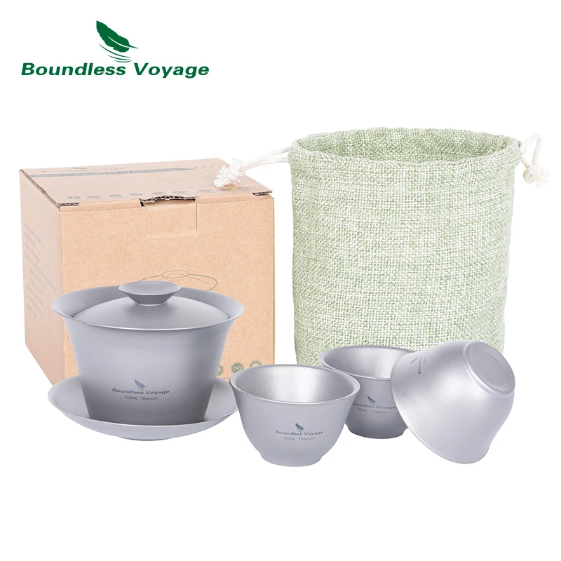Boundless Voyage Titanium Gaiwan Kung Fu Tea Cup and Saucer with Lid Chinese Traditional Gaiwan Double Walled Durable Tureen