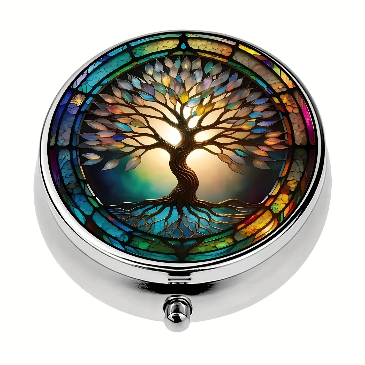 Colorful Tree Of Life Pill Box 3 Compartment Medicine Pill Organizer Mini Box Pill Case Purse Pocket Or Purse Box