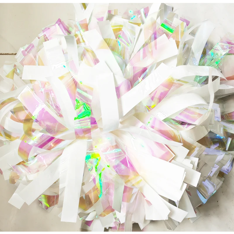 Professional Cheerleader pom pom,lazer silver with holographic silver,color and size.