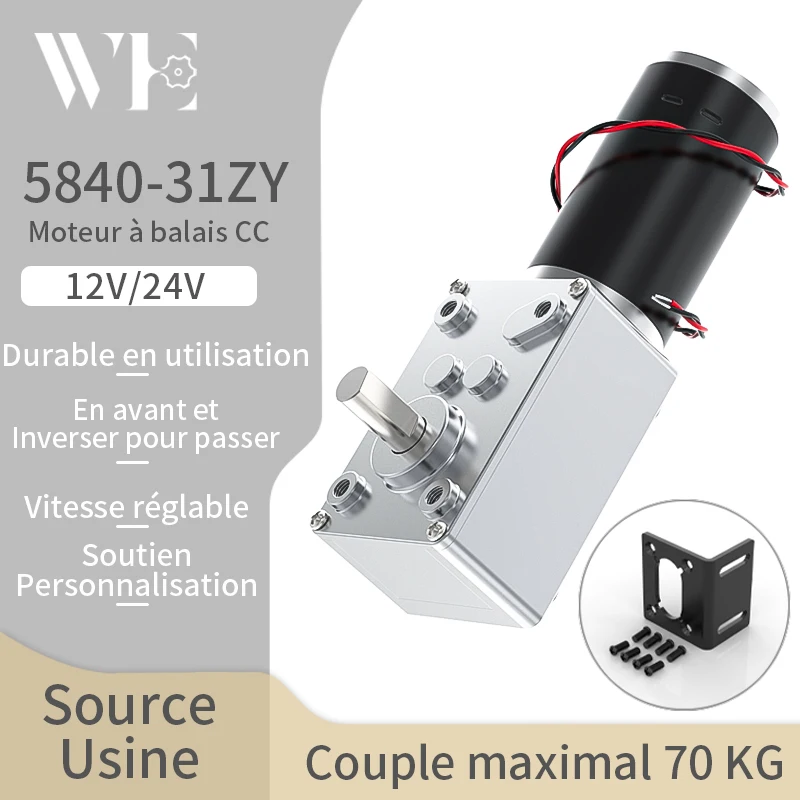 Motoriduttore DC 31ZY 12V 200RPM 21W Con Vite Senza Fine - Autobloccante Per Tende E Fotocopiatrici