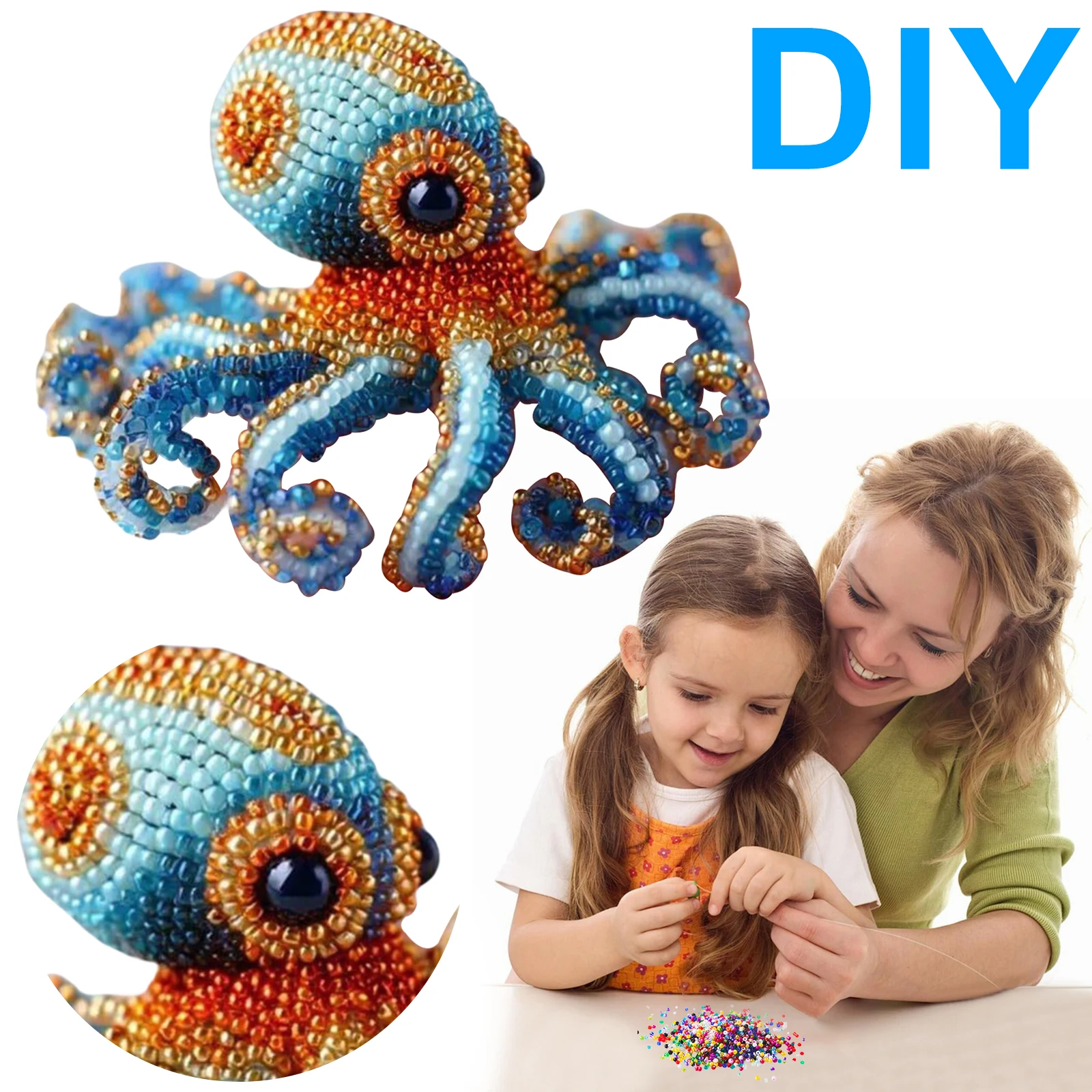 Sea Creature Beaded Embroidery Kits DIY Animals Three-Dimensional Beadwork Craft Kit (Only Material Package) for Beginners