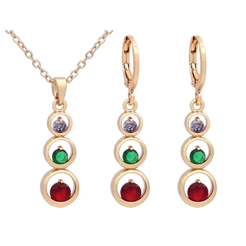 S&Z DESIGN New Fashion Gold Color Long Round Cubic Zirconia Dangle Earrings Jewelry Sets For Women Simple Pendant Necklace Gift
