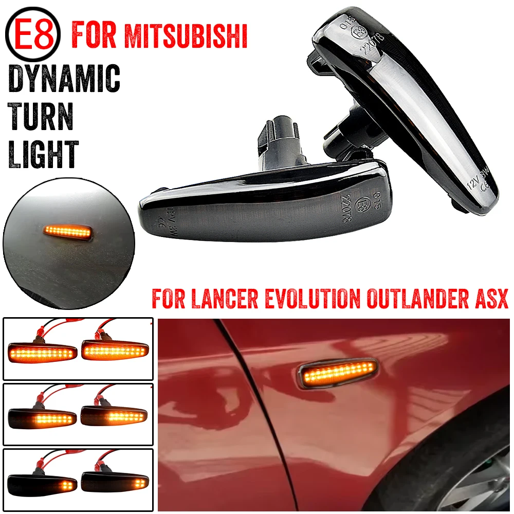 DZSQEGBX per Mitsubishi per Lancer Dinamico Luci Lampeggiante per Evolution per Evo X per Outlander Sport Rvr ASX per Mirage 2014 Indicatore Laterale Direzione Specchio Indicatori(Dynamic Crystal