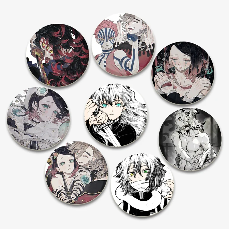 

Lapel Pins Round Anime Brooches Kamado Tanjirou Tsuyuri Kanao Hashibira Inosuke Rengoku Kyoujurou Agatsuma Zenitsu Akaza Badge