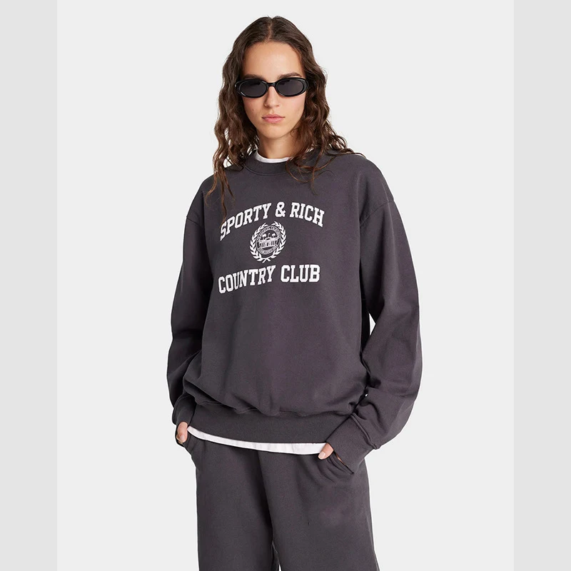 New Winter North American Niche Sporty&Rich Classic Letter Print Women's Pullover Hoodie Oversized Men's Sweatshirt Hoodie 5