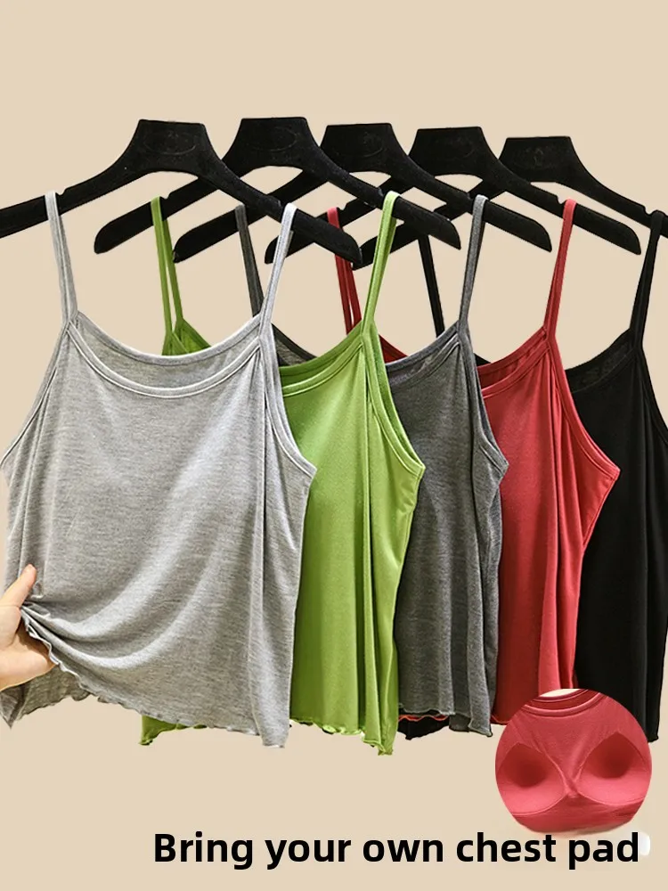 Modal One-Piece Strap Vest Women Summer Svel Top Large Size Loose No Bra Needed Base irt July Deer Pure Color