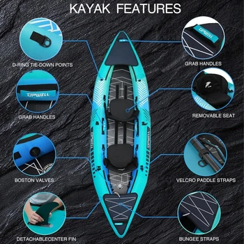 13'6”/11' Inflatable Recreational Kayak - 2 Person with Drop Stitch Floor and Accessories Including Kayak Seats with High 2