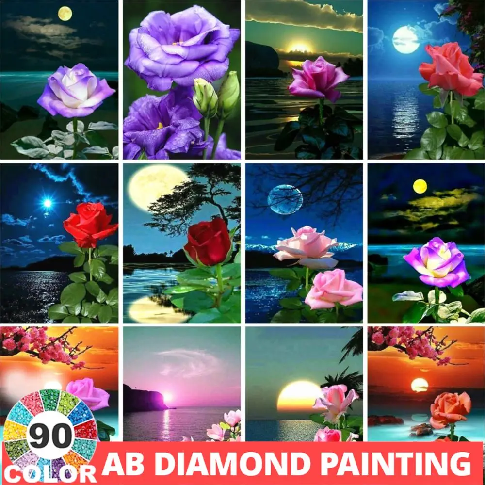 

AB 5D DIY 90 Colors Diamond Painting Flower Cross Stitch Kit Full Rose Mosaic Embroidery Art Home Decor Picture Hobby