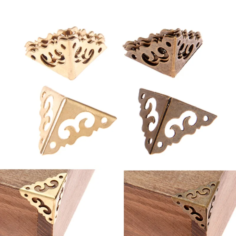 8PcsAntiqueCopperJewelryBoxDecorativeCornerProtectorFootWood