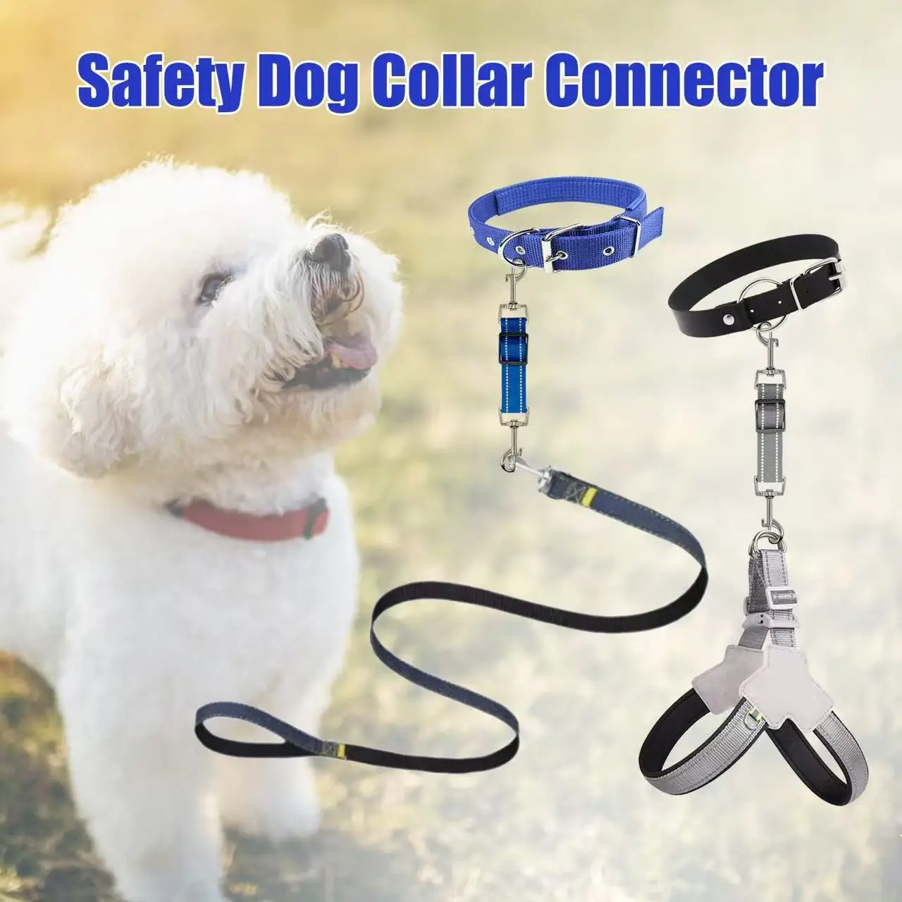 Reflective Dog Safety Collar Clip-Heavy Duty Polyamide Leash Attachment with 360&deg; Swivel Adjustable Length Vertical Pressure pet harness collar