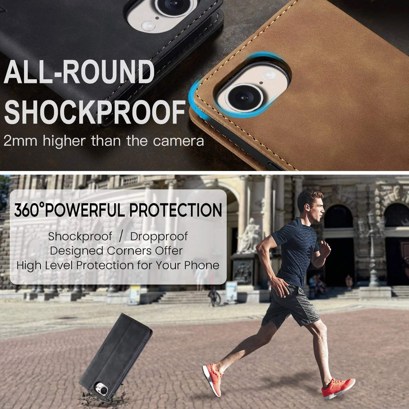 Leather Flip Wallet Case with Card Holder & Kickstand – Magnetic Folio Cover, Shockproof & Durable