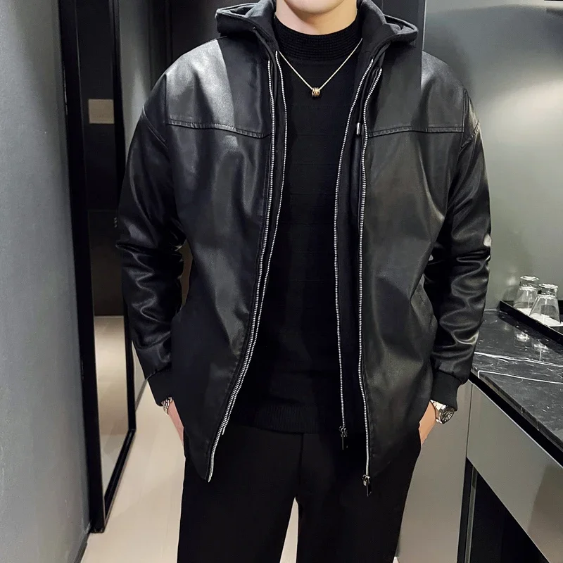 

Мужская ветрозащитная кожаная куртка на молнии, с воротником-стойкой