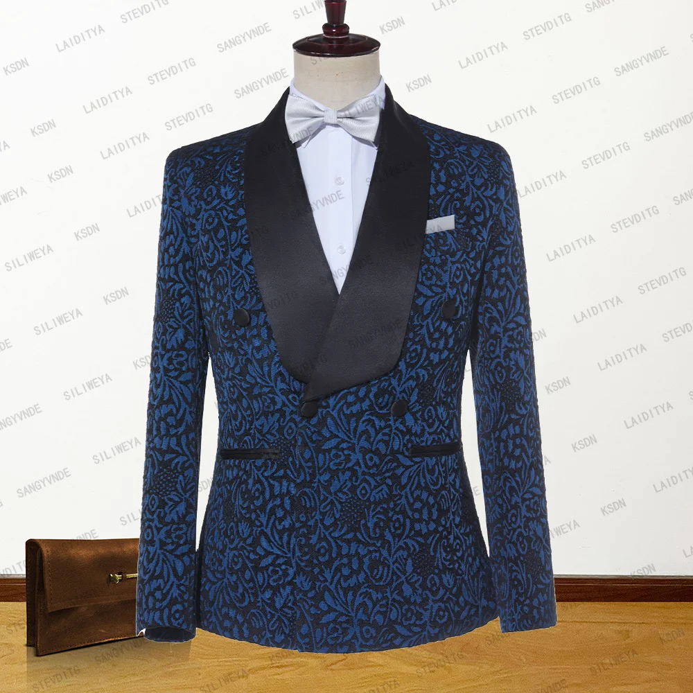 

Костюм Homme Mariage 2023 новый темно-синий жаккардовый с черным атласным отложным воротником Свадебный приталенный костюм для жениха мужской Блейзер Куртка пальто