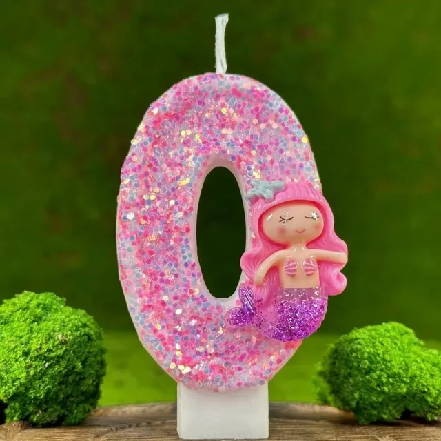 Bougie d'anniversaire numérique créative 0-9, bougie de gâteau d'anniversaire faite à la main, bougie sirène rose, fourniture décorative d'ambiance de fête 6