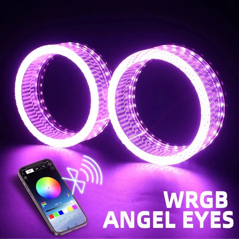 HUO Angel Eyes 크리스탈 전등갓 라운드 헤일로 링, 화이트 LED 튜닝, 자동차 헤드라이트 업그레이드 Bi LED 제논 프로젝터 렌즈, I5, 2 개
