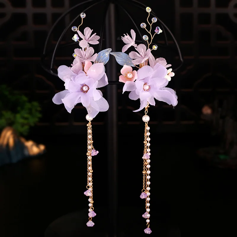 Blaue Holz-Haarnadel Mit Blumen & Quaste - Retro-Styling Für Hanfu, Hochzeit, Traditionelle Frisuren