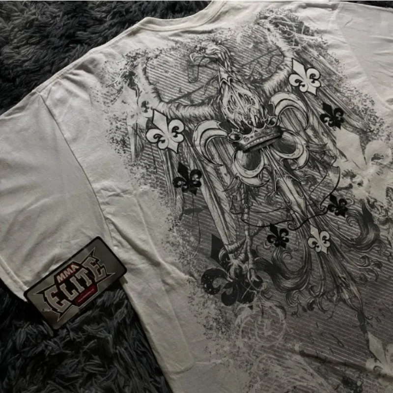 2000s American Suffering Trendy Retro Fashion Print Round Neck Short Sleeved T shirt Women Y2K Street Style Gothic Couple Sports 4