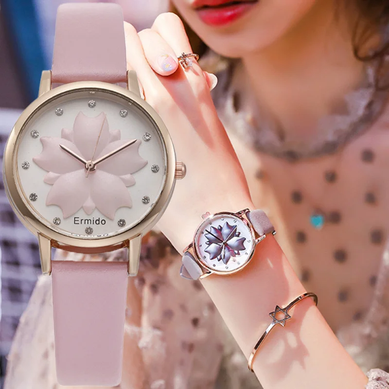 

Fashion Casual Vintage Leather Women Watches Flowers Dial Simple Ladies Quartz Wrist Watches Rose Gold Pointer Woman Clock Reloj