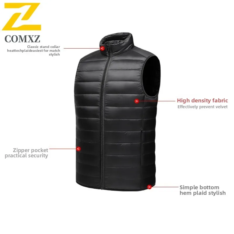 Autumn Winter Men Down Work Vest Lightweight Warm Waterproof Windproof Sleeveless Jacket for Hiking Camping Fishing Casual Wear