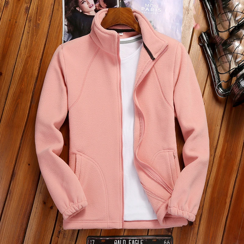Women's Winter Zipper Cardigan - Warm Coral Fleece Jacket