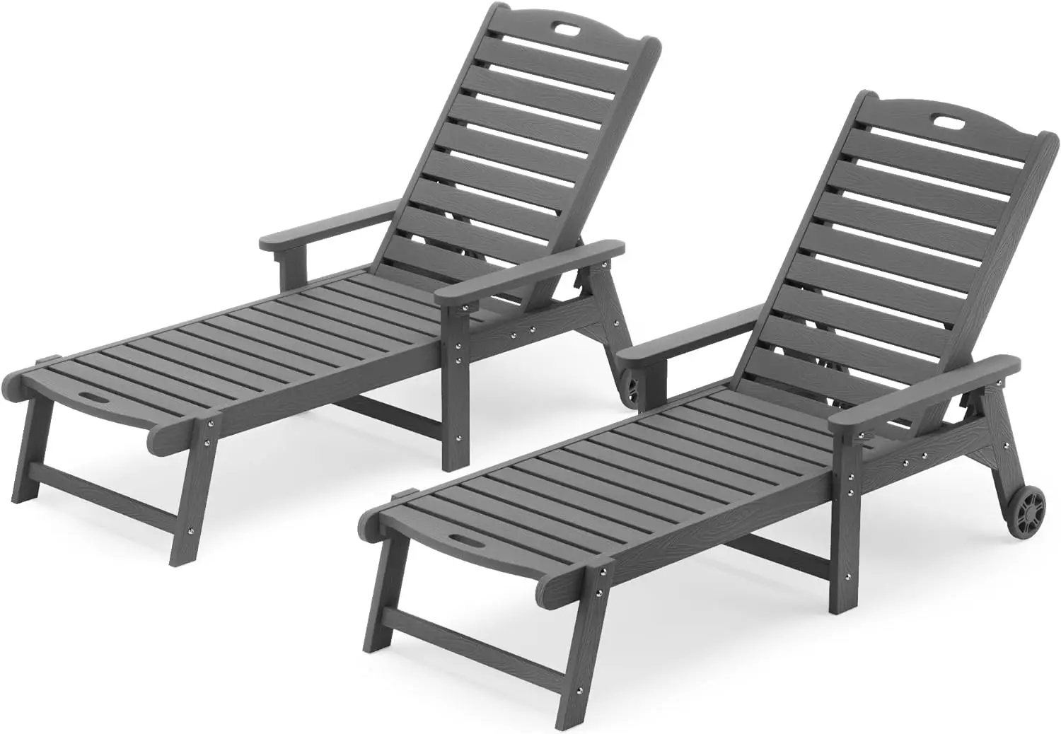 

Outdoor Chaise Lounge Chairs Set of 2, HDPS Material,Patio Lounge, Adjustable Backrest , Resin Pool Lounge Chairs with Wheels
