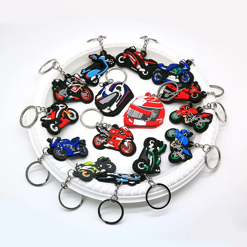 50PCS PVC Keychain Cute Motorcycle Design Helmet Keyring Wholesale Custom Key Chain for Car Key Anime Accessories Kids Toys Gift