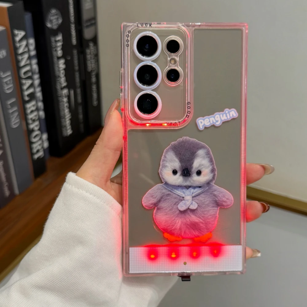 Luminous Flashing Penguin Puppy Phone Case with Glowing Light-Up Design