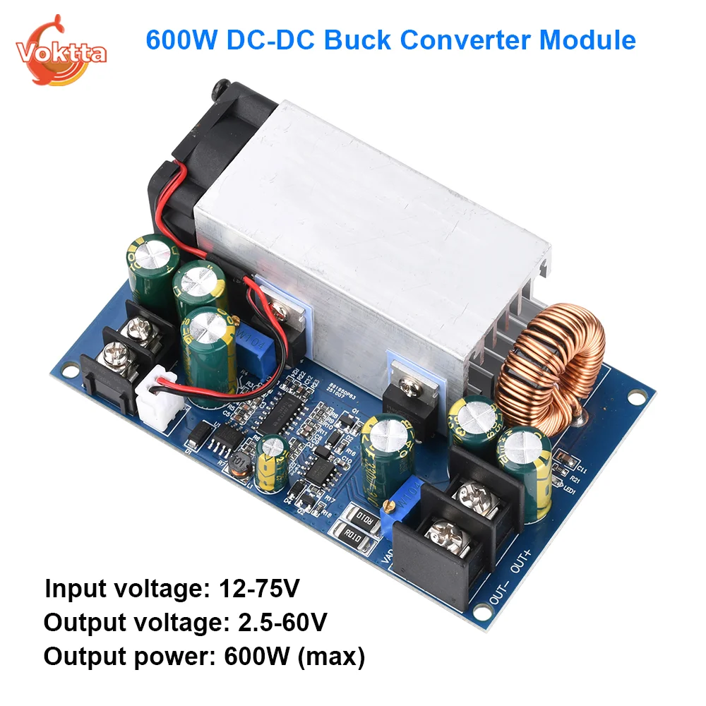 600W DC-DC 벅 컨버터 모듈 12-75V  2.5-60V 스텝다운 전압 조정기 정..