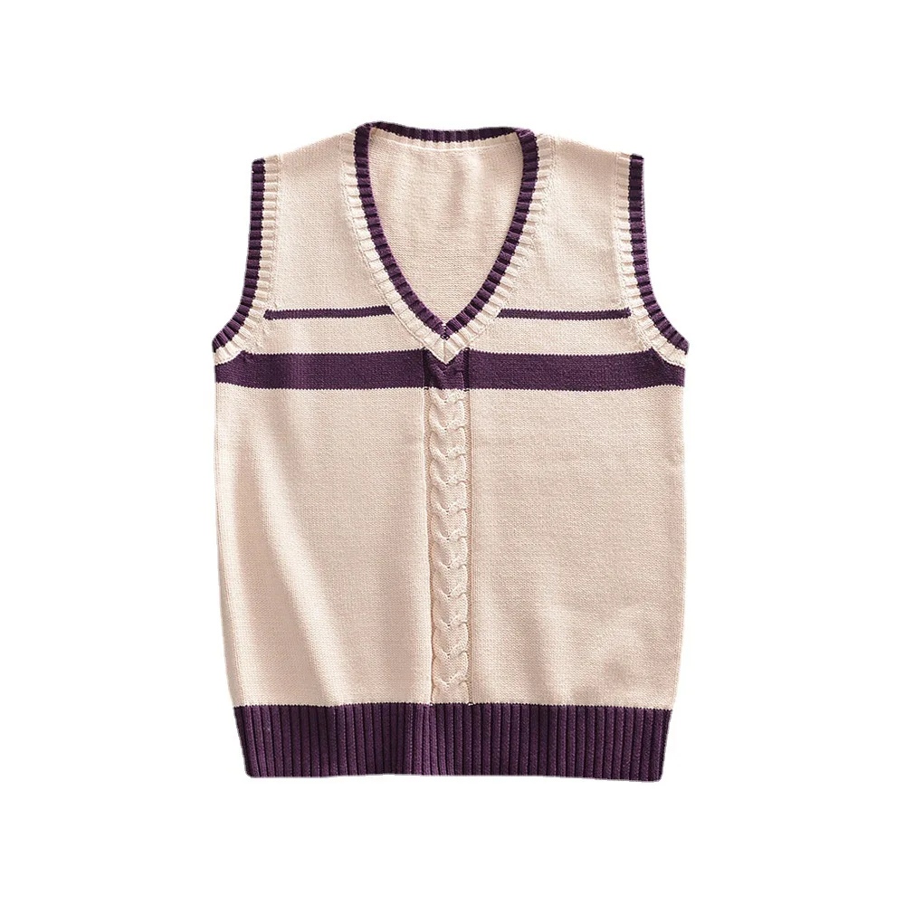 School JK Uniform Sweater Cute Apricot Striped Tank Top Sweater Sleeveless Vest Waistcoat For Girls Cosplay adult Knitting Coat