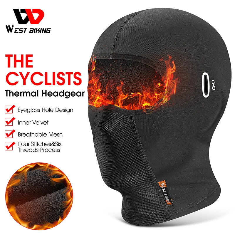 WEST BIKING Winter Fleece Cycling Headwear Velvet Warm Motorcycle Balaclava Outdoor Running Bicycle Neck Bike Scarf Helmet