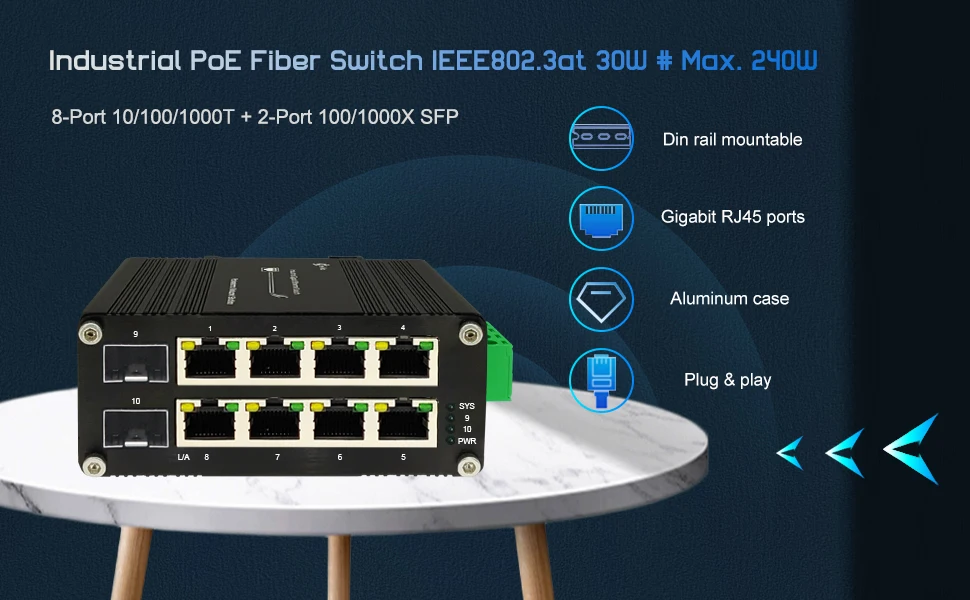 Mbps, 100 Mbps, 1000Mbps, Din Rail Desbloqueado Interruptor de Rede