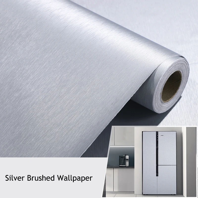 Brushed Silver Contact Paper Vinyl Self adhesive Wallpaper for Kitchen Cabinet Refrigerator Film Peel and Stick Shelf Liner decorative vinyl update waterproof marbletexture sticker liner sticky back roll wallpaper door kitchen bathroomfurniture sticker