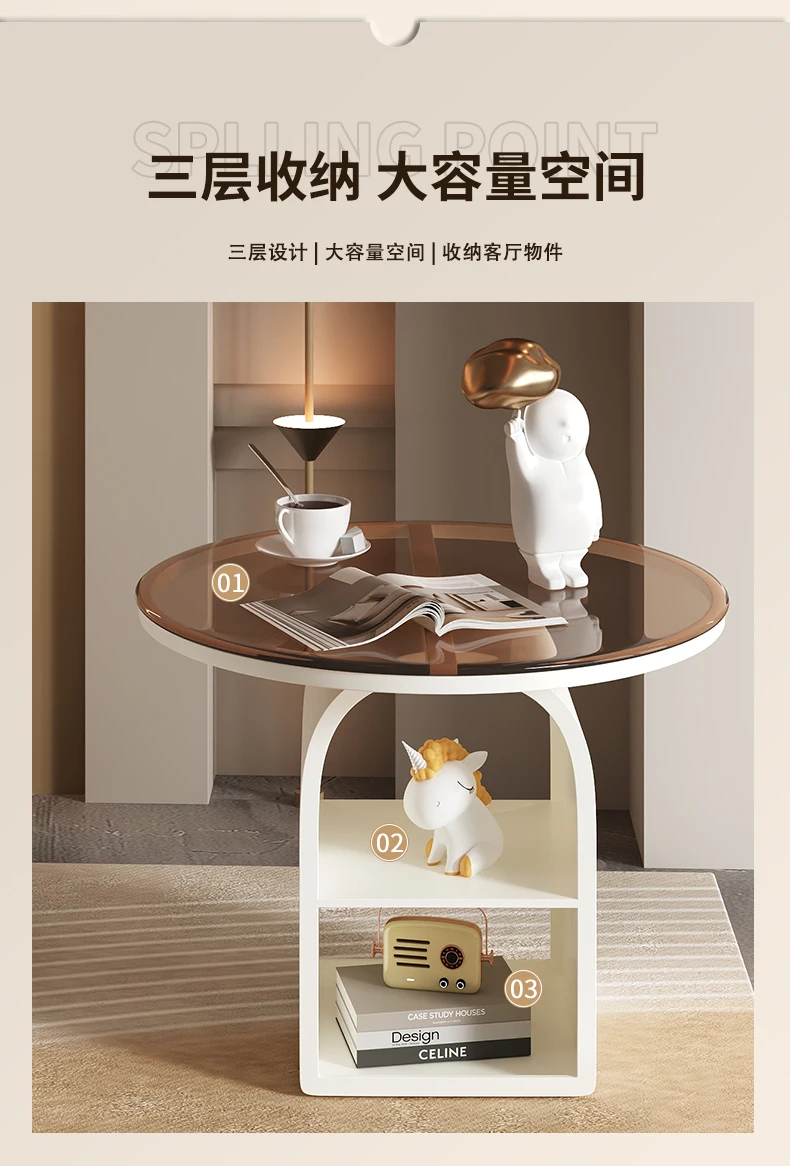 Small Round Coffee Table Bedroom Bedside Luxury High-end Sofa Edge Center Tables for Living Room Furniture for Home 쇼파사이드테이블