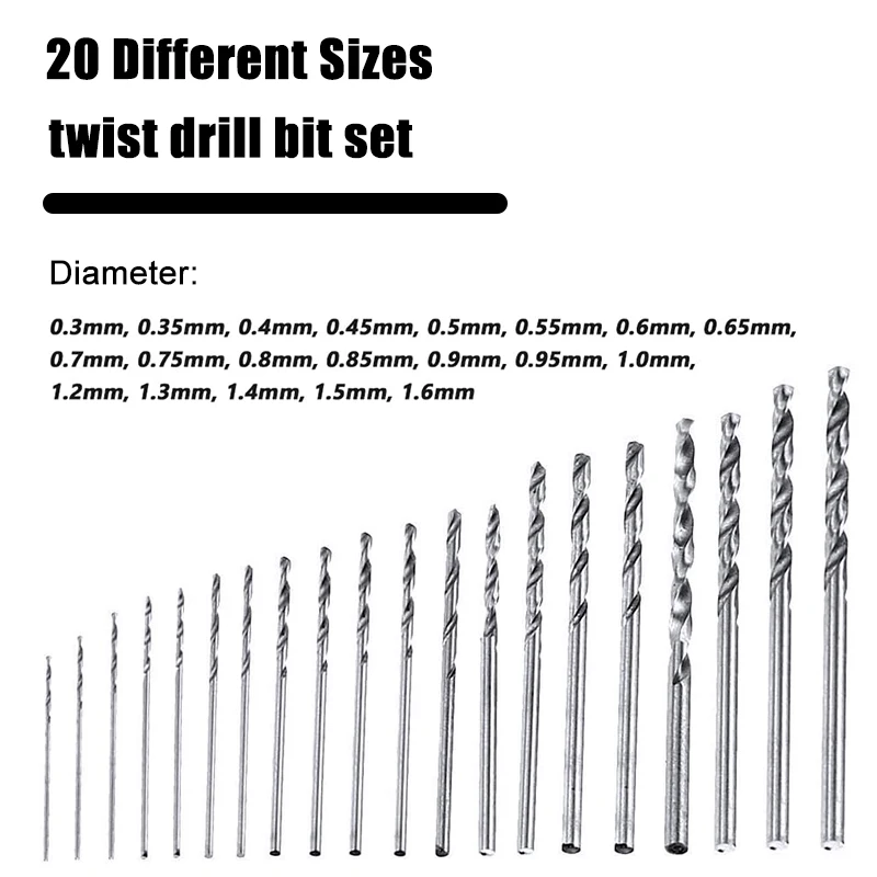 Full Grinding Mini Twist Drill 0.3-1.6mm 20PC Set Woodworking Plastic PVC Circuit Board Micro Drilling Tool Image 3