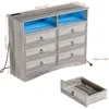 6 Drawer Dresser for Bedroom with LED Lights and Charging Station, Wood 6 Chest Drawers, Large Storage 3