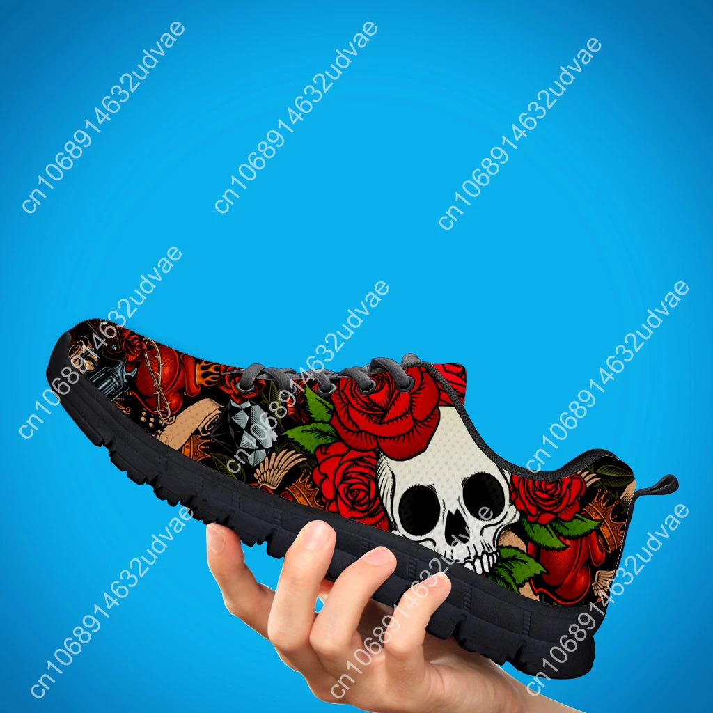 3D Rose Skull Casual Sneakers For Women Sunflower Skull Walking Shoes Flower Print Breathable Tennis Shoes Zapatos