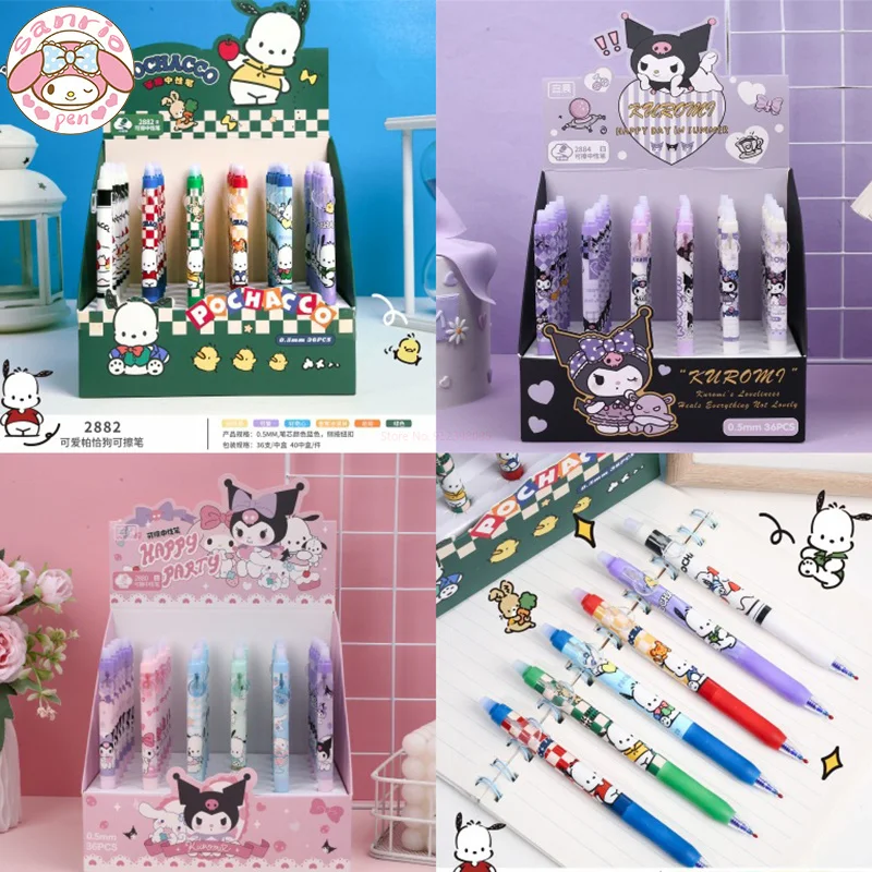 

Новая Оригинальная гелевая ручка Sanrio со стираемыми чернилами, 36 шт., Kuromi, почтовый пресс, синий, 0,5 мм, школьники, канцелярские принадлежности