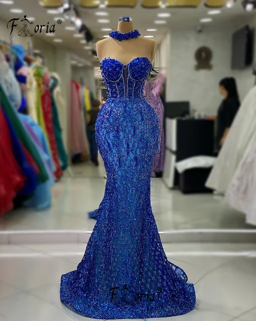 Robe de Soirée de Forme Sirène, Tenue Élégante, Bleu Royal, avec