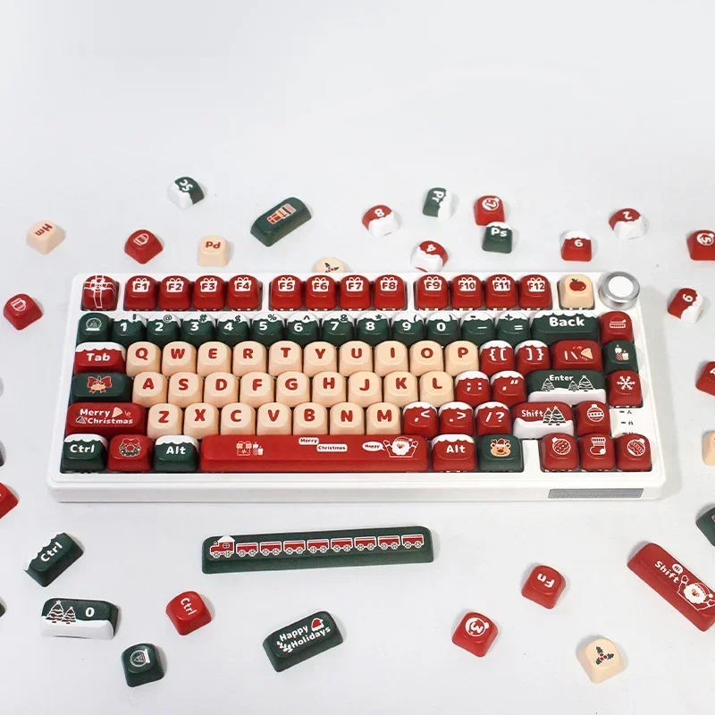 

Merry Christmas Theme Keycaps 130keys Class MOA Height PBT Sublimation Mechanical Keyboard Cap For Office Gaming Keyboard DIY