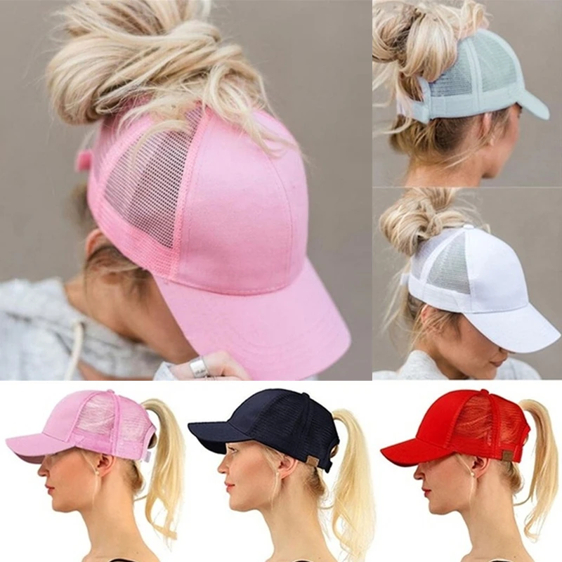 

2023 New Ponytail Baseball Cap Summer women's Adjustable Black Hat Messy Cap Casual Cotton Girl Snapback Mesh Cap