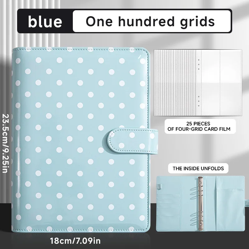 Caderno A5 com Folhas Soltas e Estampa de Bolinhas - Planejador Financeiro Personalizável e Diário de Trabalho com Múltiplos Compartimentos para Cartões, Álbum de 100 Grades