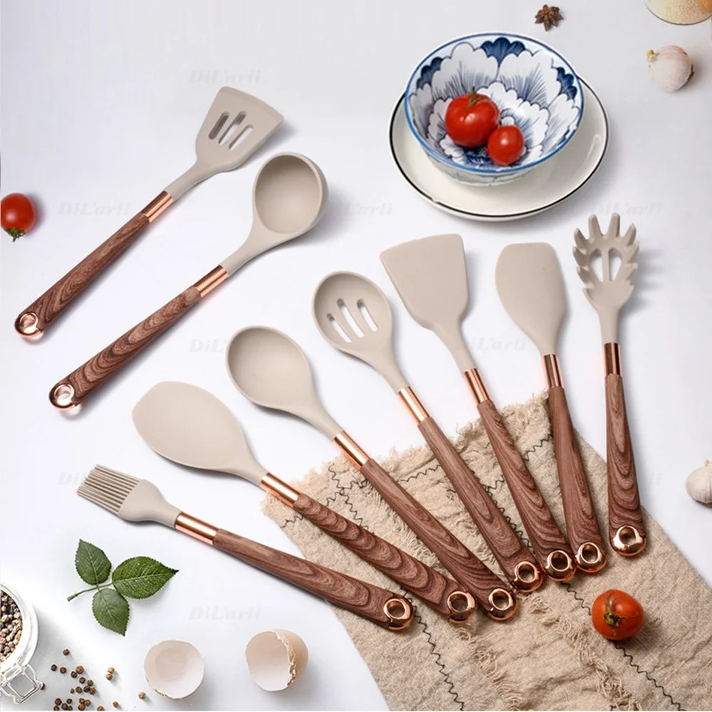 New Sunset Gold Plated Silicone Utensils Set Non-stick Kitchenware for Modern Cooking & Heat Resistance Kitchen Cooking Tools