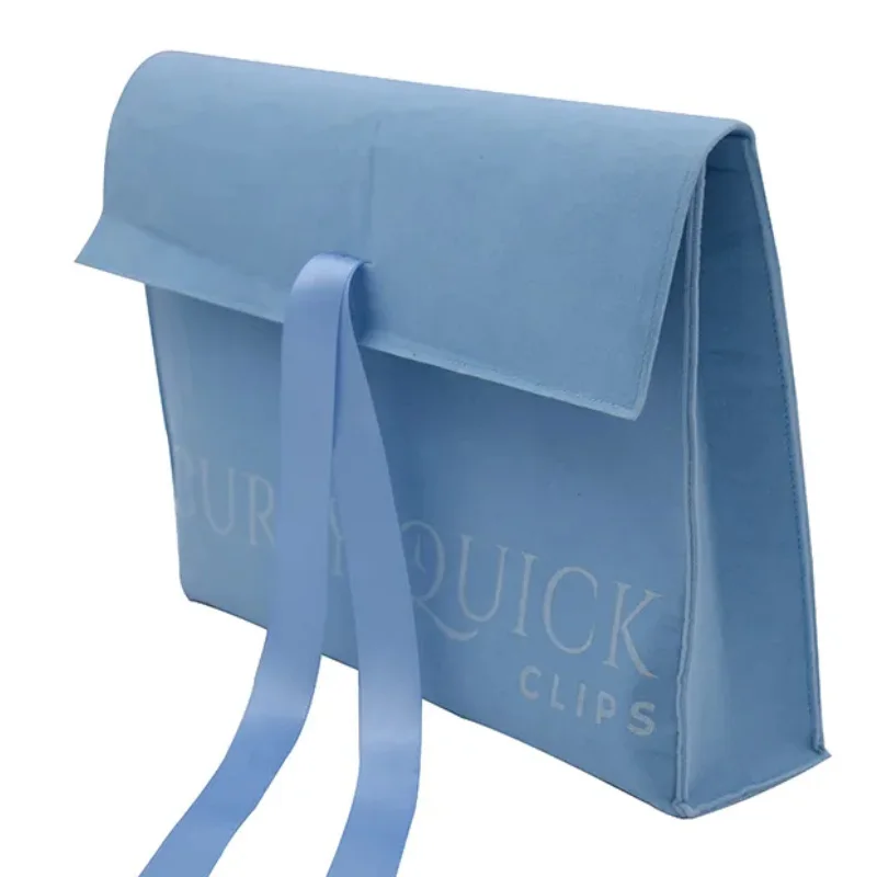 

Blue Velvet Envelope Ribbon Bags 10x8cm 12x12cm Makeup Eyelashes Jewelry Logo Flip Flannel Gift Sack