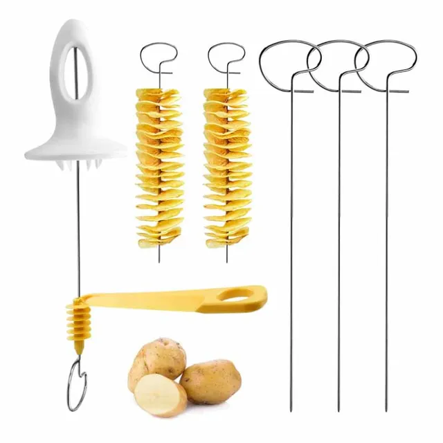 1 Beállított Tornádó Spirál Burgonya Vágó Kézi Szeletelő Kültéri Barbecue Nyárs Uborka Grill Rack Konyhai Eszközök