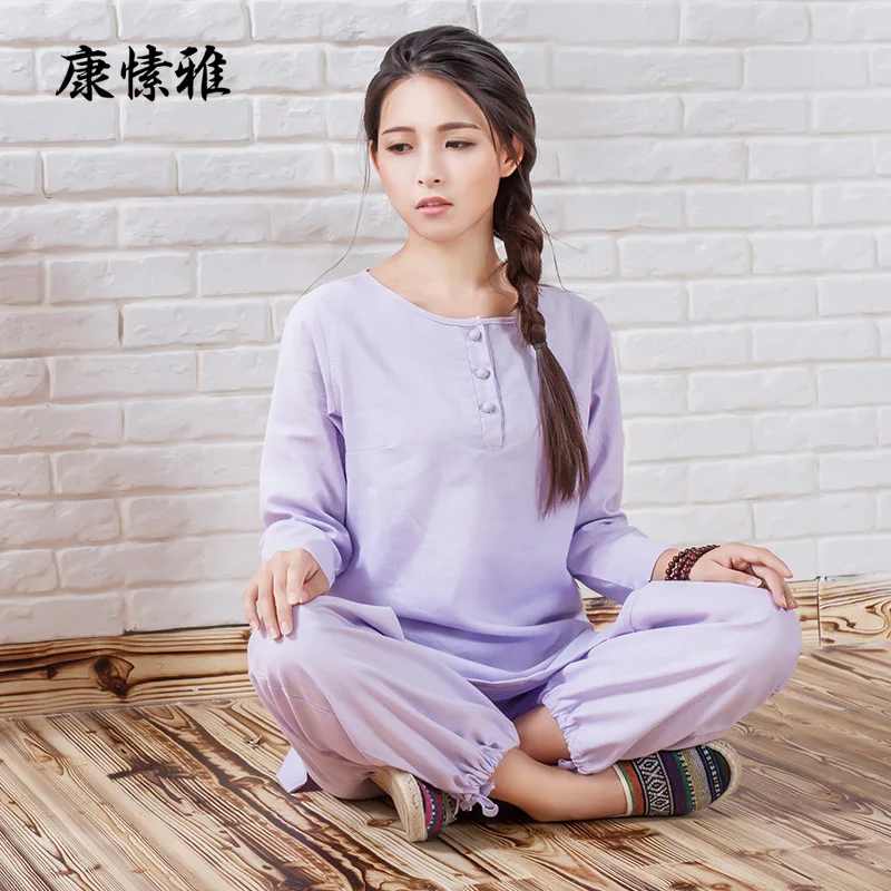 

Spring Women yoga Tai Chi Meditation Suit Linen Quickly Dry Sweatshirt Loose Pant Jogger Fitness Kungfu outfit Martial Arts Set